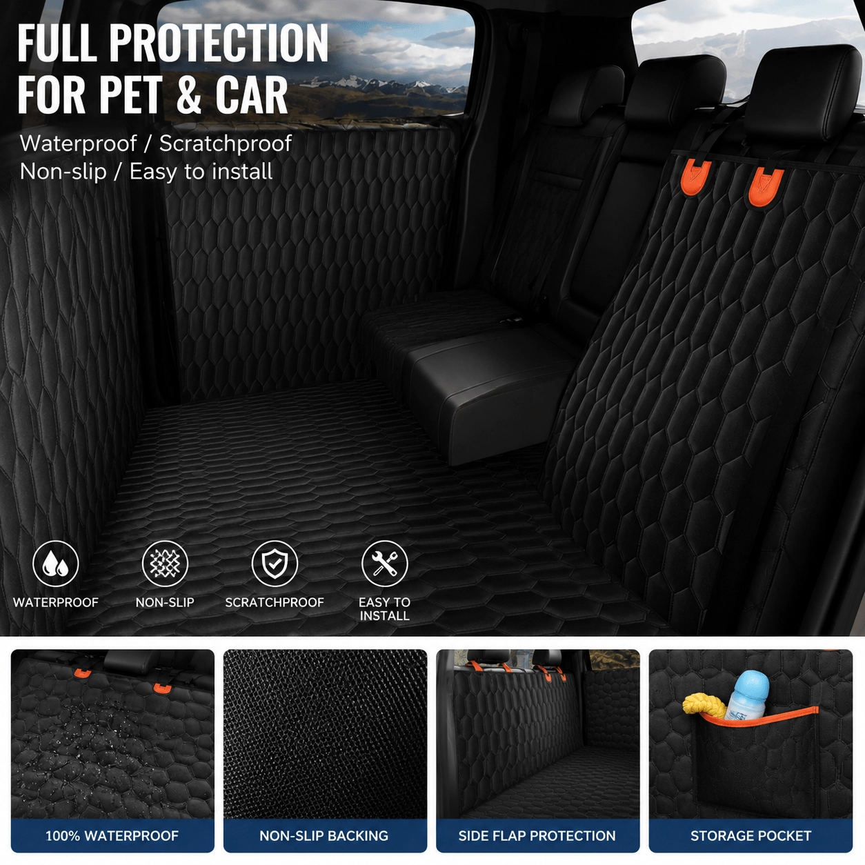 1Pc Quilted Waterproof Non-slip Pet Car Seat Cargo Cover - Image 2