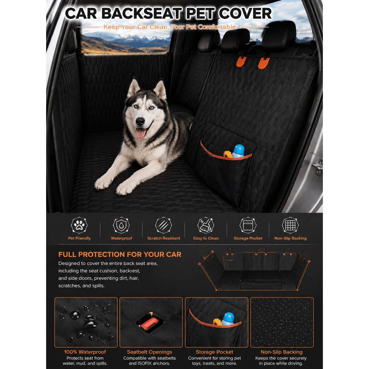 1Pc Quilted Waterproof Non-slip Pet Car Seat Cargo Cover - Image 5