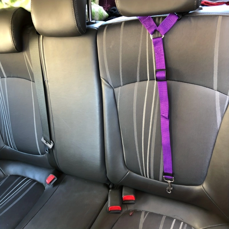 1Pc Purple Nylon 2-in-1 Adjustable Pet Car Seat Belt - Image 2
