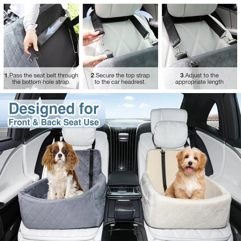 Warm Washable Pet Car Seat With Safety Belt & Pocket - Image 6