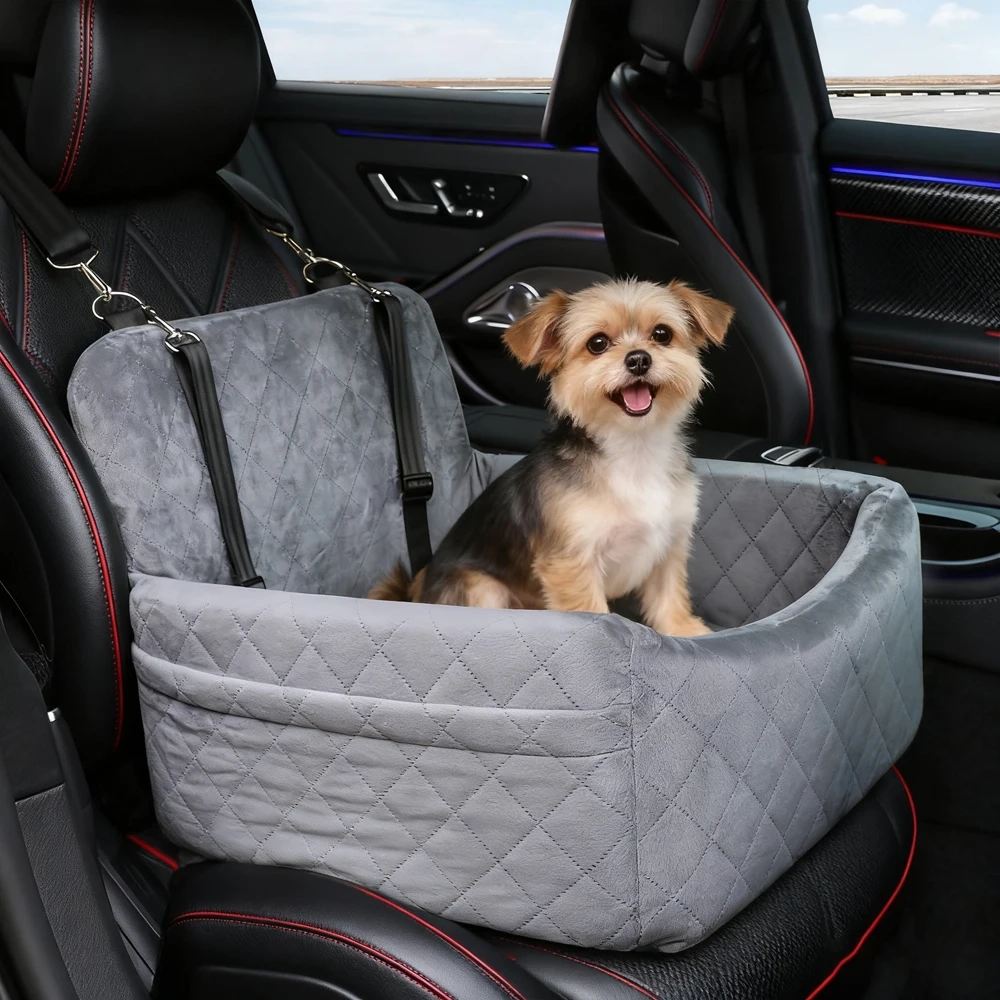 Warm Washable Pet Car Seat With Safety Belt & Pocket