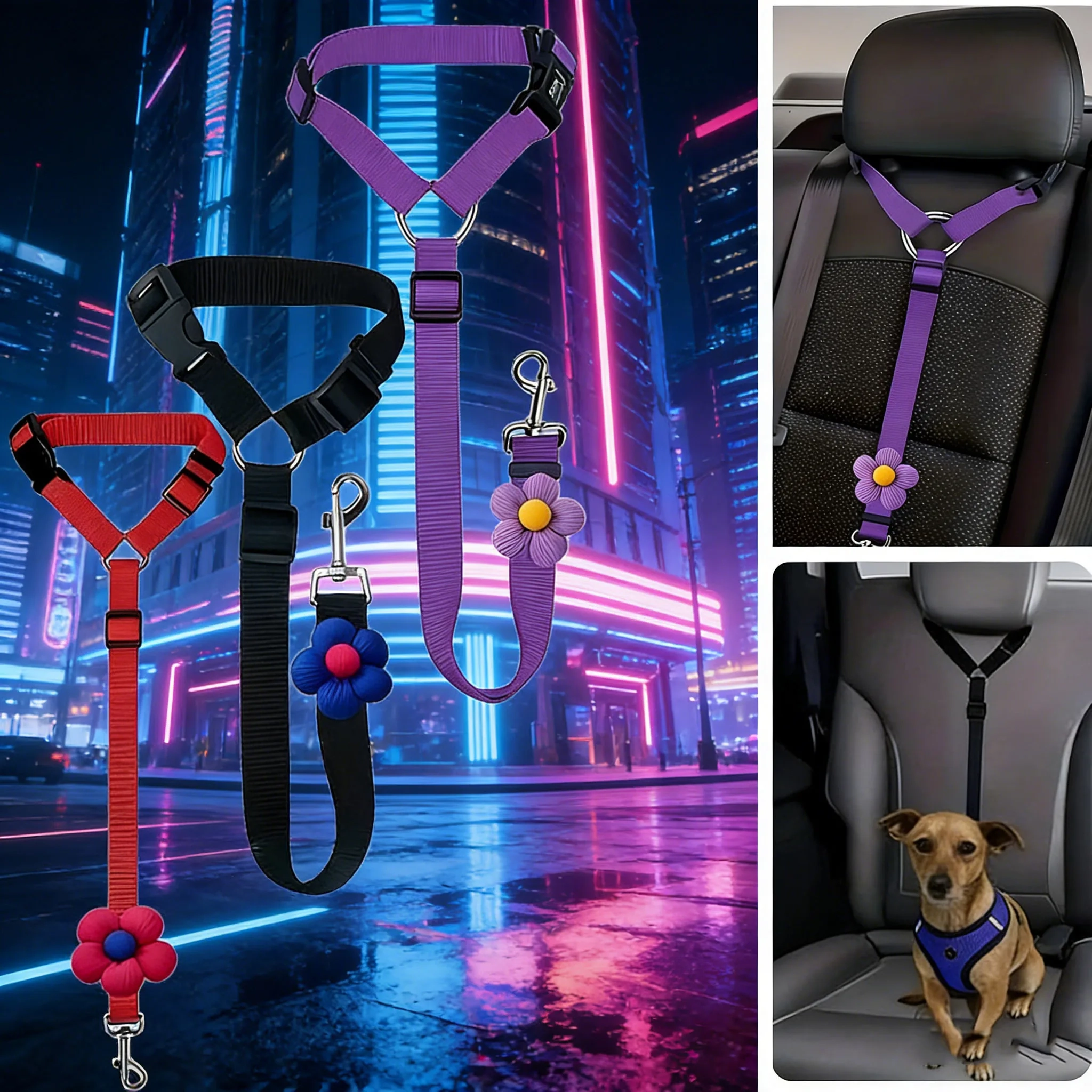 2-in-1 Adjustable Nylon Pet Car Safety Belt Leash - Image 2