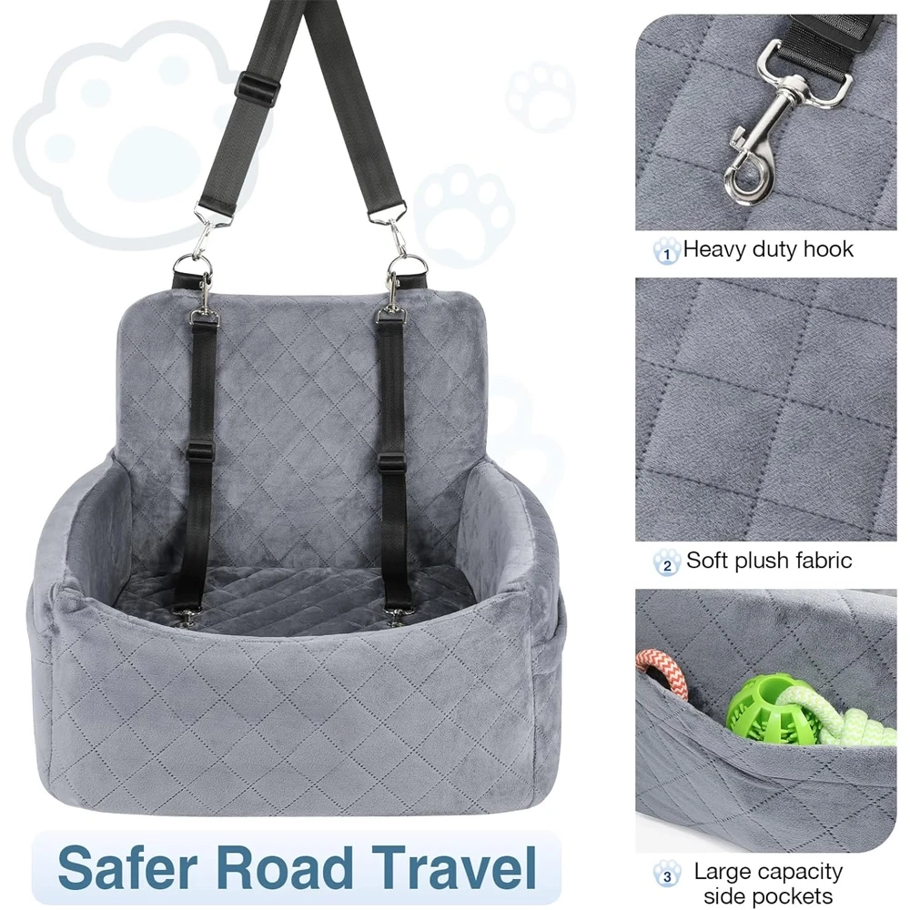 Warm Washable Pet Car Seat With Safety Belt & Pocket - Image 3