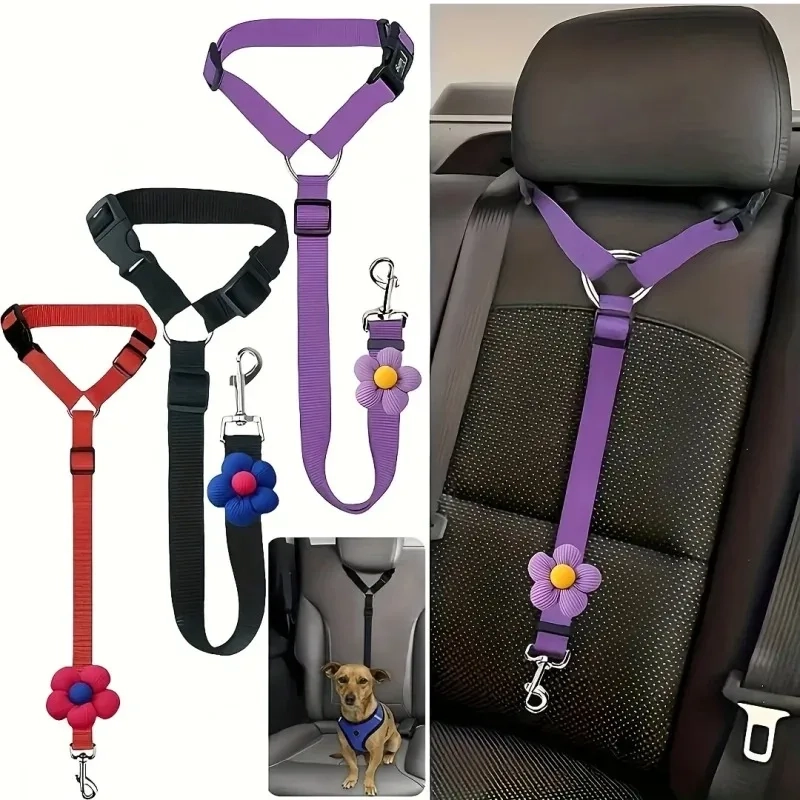 2-in-1 Adjustable Nylon Pet Car Safety Belt Leash