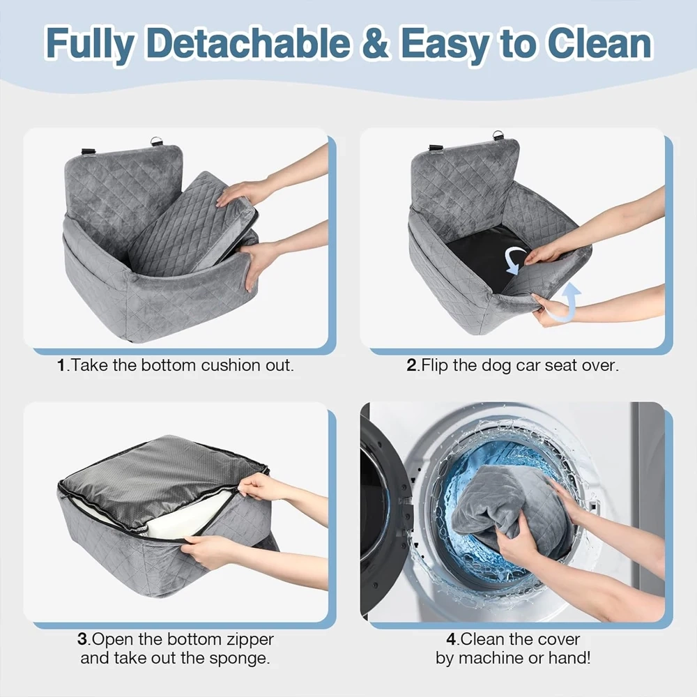 Warm Washable Pet Car Seat With Safety Belt & Pocket - Image 4