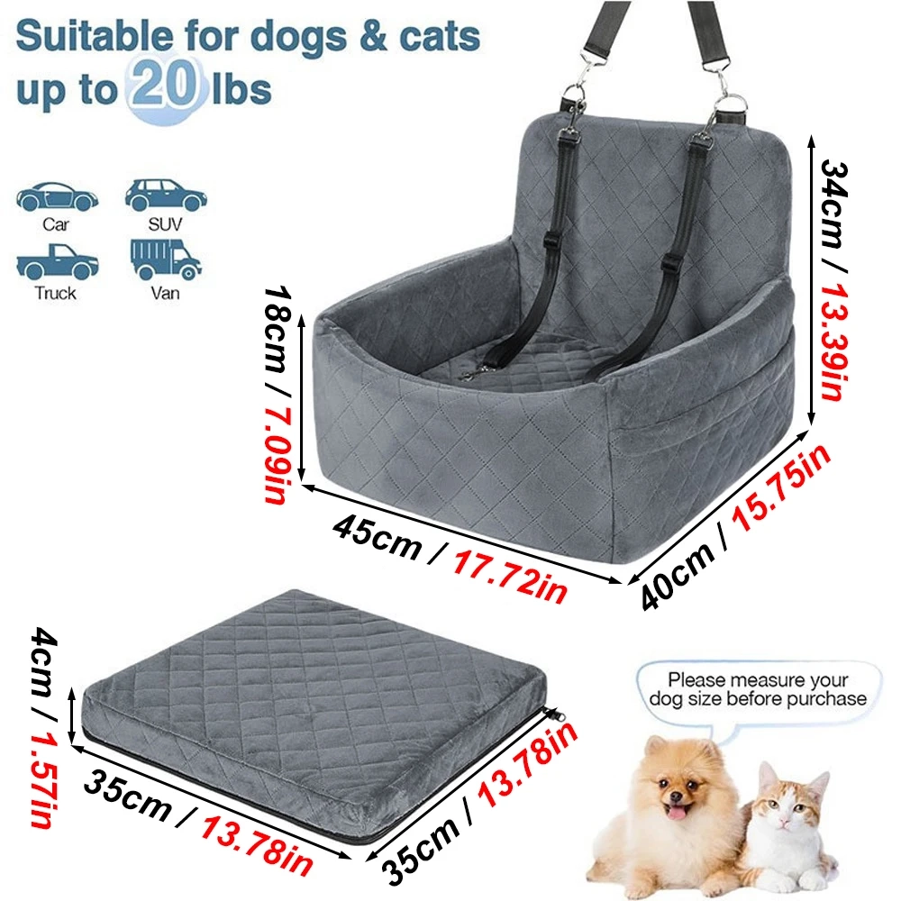 Warm Washable Pet Car Seat With Safety Belt & Pocket - Image 2