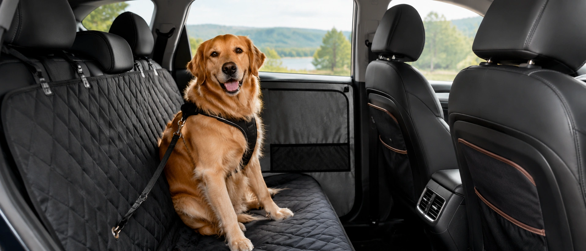 Dog car protection gear in a clean vehicle